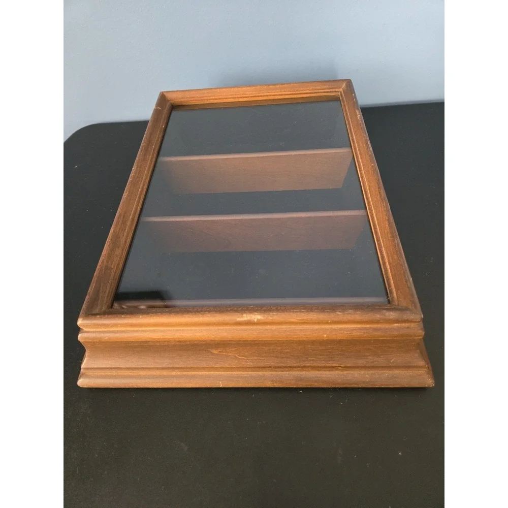 Vintage Wooden Curio Cabinet Knick Knack Display Shelf Glass Door Wall Mountable
